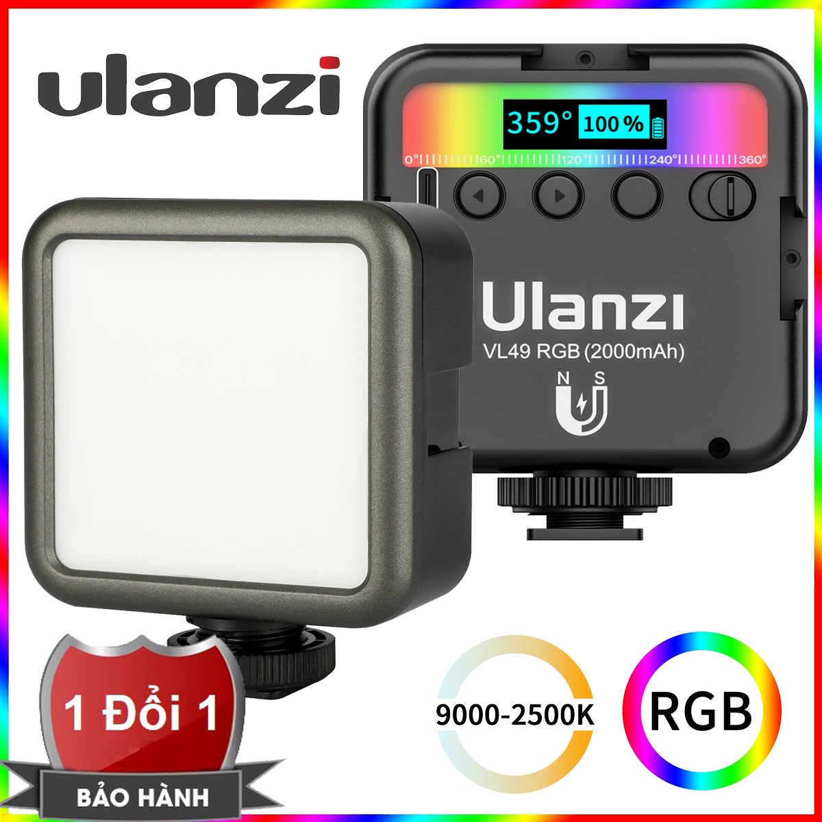 Đèn led mini cho điện thoại, máy ảnh, máy quay phim Ulanzi VL49 Led RGB - Đèn Led Ulanzi VL49 RGB trợ sáng chụp ảnh, quay phim cho máy ảnh, điện thoại, Gopro