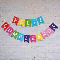 Spanish Feliz Cumpeleanos Flag Banners Happy Birthday Hanging Garland Decorations Baby Shower Gender Reveal Party Decor Supplies Banners Streamers Con