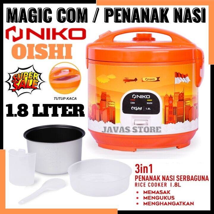Rice Cooker Niko Oishi (1.8L) Landmark Niko Magic Com 1.8 Liter 3in1 Tutup Kaca Rice Cooker
