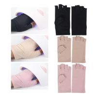 1 Pair Durable Bamboo Fiber Cotton UV Shield Gloves Tightly Tread Anti-tanning Half Finger Type Stretchy UV Light Lamp Gloves