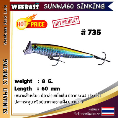 อุปกรณ์ตกปลา WEEBASS เหยื่อปลั๊ก - รุ่น SUNWA60 SINKING 60mm/8g. เหยื่อปลอม เหยื่อตกปลา