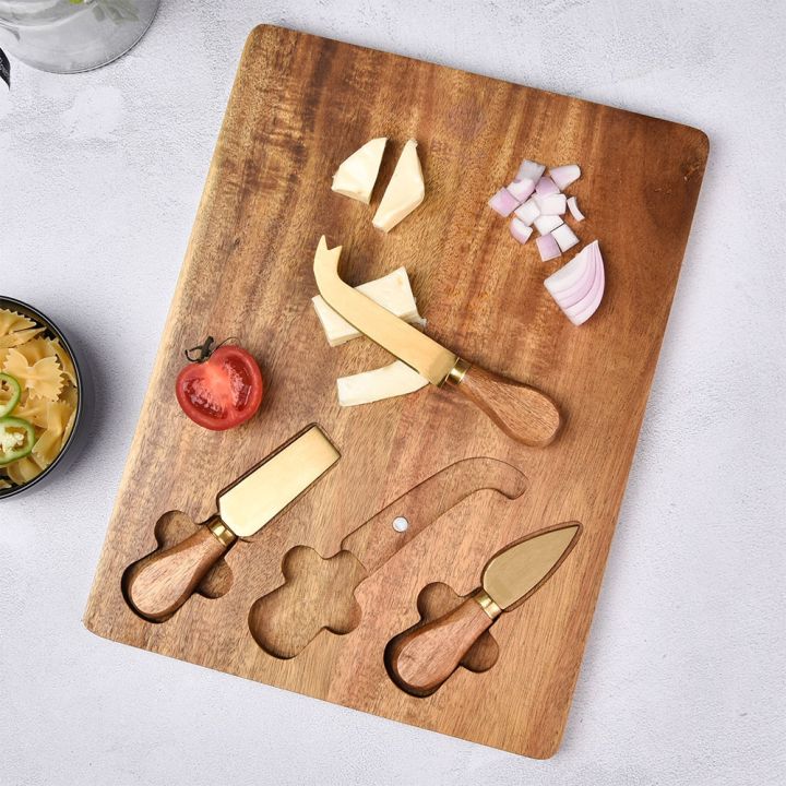 4-pieces-of-cheese-platter-acacia-wood-cooked-food-platter-and-tray-including-3-cheese-knives-kitchen-utensils