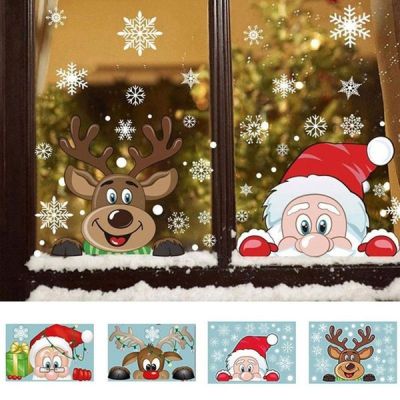 【CC】 Claus Stickers Sided Static Window Glass  New Year Decorations