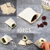 10pcs Teabags Cotton Muslin Drawstring Strainer Spice Food Separate Filter Disposable 8 x 10cm