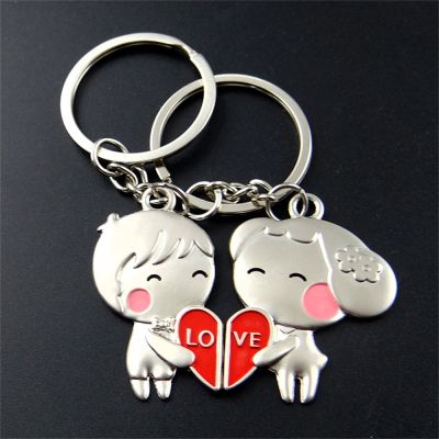 1 Pair Couple Lover Gift Key Rings Chains Fob Metal Bride Groom Heart Love Keychains Christmas Gift Car Key Ring