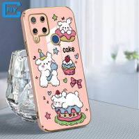 FLYOGUD สำหรับ Realme C1 C2 C3 C11 C12 C15 C17 C20 C20A C30 C30S N53 C21 C25Y C21Y เคสมือถือ C31 C33 C35 C53 C55 / Realme Narzo เคสเค้กสุนัขสีขาวน่ารักลายโบว์6D