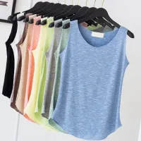 ผู้หญิง Tops Elastic สีทึบหญิงเสื้อกั๊กผ้าฝ้าย Breathable น้ำหนักเบา