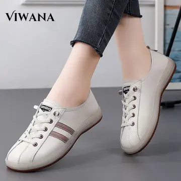 VIWANA Women White Flats Shoes Korean Style Lace Up Casual Flat