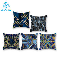 Polyester Dark Blue Gold Geometric Throw Pillows Case Square Sofa Cushion Covers for Sofa Home Living Room Decoration