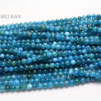 Meihan wholesale (3 strands/set) Natural 4 mm Blue Apatite Smooth Round Loose gem stone beads for jewelry making diy Wireless Earbuds Accessories