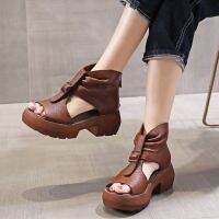 2023 New Fashion Ladies Sandals Wedges Pu Open Toe Summer Fashion Female Gladiator Solid Color Sandals Platform Shoes for Women