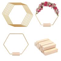 【CC】 Hexagonal Metal Floral Hoop with wooden base Table Decoration for Wedding Centerpieces Wreath Garland