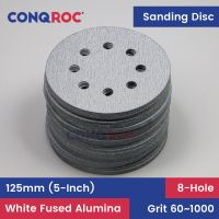 100 Pieces 125mm (5-Inch) 8-Hole Sanding Discs White Fused Alumina Dry Sanding Papers Hook and Loop Grit 60~1000 Cleaning Tools