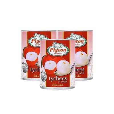 สินค้ามาใหม่! นกพิราบ ลิ้นจี่ในน้ำเชื่อม 540 กรัม x 3 กระป๋อง Pigeon Double Lychees Syrup 540 g x 3 Cans ล็อตใหม่มาล่าสุด สินค้าสด มีเก็บเงินปลายทาง