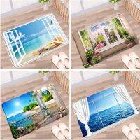 【cw】 Landscape Beach Sea Scenery Non slip Rugs Doorway Carpets ！