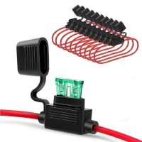 【YF】 12V 30A 12AWG ABS Red and Black Standard Blade Inline Fuse Holder with Waterproof Dustproof Cover Auto Car No. 12 line Long 30cm