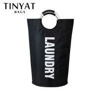 TINYAT ถุงซักผ้า90L ตะกร้าผ้าขนาดใหญ่มีที่จับบุนวมถังเก็บเสื้อผ้ากันน้ำพับได้ตะกร้าผ้าสำหรับห้องน้ำซักรีดวิทยาลัย