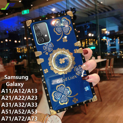 JieFie สำหรับ Samsung Galaxy A12 / A22 / A32 / A52 / A72 / A11 / A21 / A31 / A51 / A71 / A13 / A23 / A33 / A53 / A73 / A14 / A34 / A54 Luxury ดอกไม้ระยิบระยับสแควร์เคสโทรศัพท์ที่มีขาตั้งโทรศัพท์