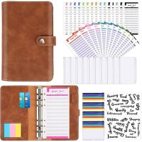 PU Leather Notebook A6 Binder DIY Planner Organizer 8 Zipper Pockets 12Pcs Budget Sheet 2Pcs French Alphabet Stickers Note Books Pads