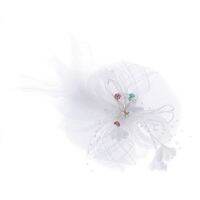 Elegant Veil ตาข่ายหลอด Feather Fascinator หมวกดอกไม้หวาน Derby Rhinestone Clip