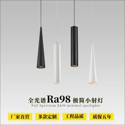 Led long tube chandelier bar table lamp modern minimalist restaurant hotel reception minimalist commercial cylindrical black hanging wire lamp 【QYUE】
