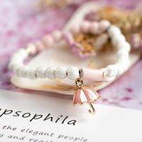 Cartoon Umbrella Hand Wowen Ceramic Bracelets Bangles Metal Drip Glaze Pendant For Women Girl Children Wholesale XN052