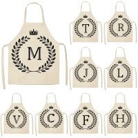 1Pcs Simple Crown Letter Printed Kitchen Apron for Woman Man Cotton Linen Aprons For Cooking Home Cleaning Tools 55x68cm Aprons