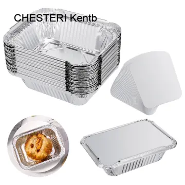 50pcs Disposable Aluminium Foil Food Container Trays with Lid Roast Pan