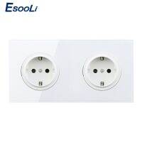 【In-demand】 Esooli คริสตัลกระจกแผง16A Double EU มาตรฐาน Wall Power Socket Outlet Grounded กับเด็กป้องกันล็อค