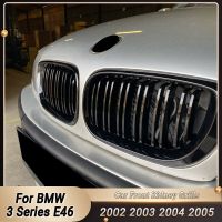 For BMW 3 Series E46 4 Door Pair Car Front Kidney Grills Gloss Black Double Slat Hood Grill Racing Grille 2002 2003 2004 2005