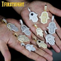 New CZ Eyes Of The Angel Of Fatima Pendant Necklace Iced Out Bling Cubic Zirconia Hamsa Hand Charm Hip Hop Women Men Jewelry Fashion Chain Necklaces