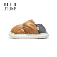 UTUNE Toast Winter Mens Home Slippers PU Waterproof Outside Shoes Women Soft Plush Indoor Light Flats New Autumn Fashion 2021