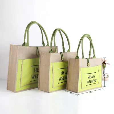 Jute Cotton Tote Handbags Women Female Big Capacity Shoulder Bags Hello Weekend Printing Shopping Bag Portable Reusable Shopper