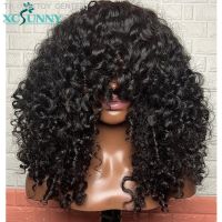 Curly Wig Bangs Human Hair Loose Curly Wig With Bangs Scalp Top Wig Machine Made Brazilian Curly Human Wig Xcsunny [ Hot sell ] TOY CENTER