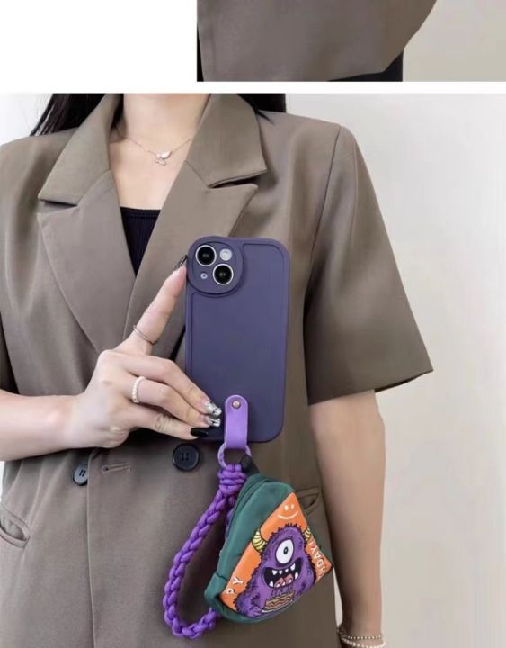 กระเป๋าใส่หูฟัง-monster-สำหรับ-iphone14promax-กรณีซิลิโคนสีม่วงสำหรับ-iphone13-สายถักสีม่วงกระเป๋าสะพายไหล่สำหรับ-iphone12-promax-กระเป๋าสตางค์รูปสามเหลี่ยม-zero-กระเป๋าสตางค์สำหรับ-iphone11