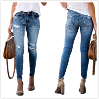 2020 Fall New Retro Mid-Waist Ripped Jeans For Women Fashion Slim Skinny Denim Pencil Pants Fashion Casual Stretch Jeans S-2XL