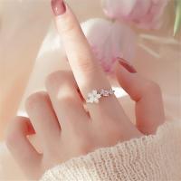 Fashion Silver Color Cherry Blossoms Ring Korean Fashion Opening Inlaid CZ Adjustable Rings Valentine 39;s Day Gift jz416