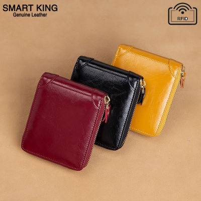 TOP☆Smart King New For Women RFID Short Wallet Genuine Cow Leather Zipper Coin Bag Purse Fashion Multifunction Clutch Bag