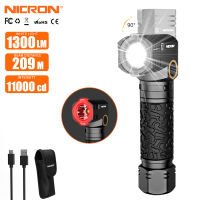 Nicron ไฟฉาย B71T,Nicron 90องศา Twist พร้อม1300lumens ความสว่างสูง209ระยะทางยาว18650ไฟฉายแบบชาร์จไฟได้,สีขาวและแสงสีแดงไฟฉายขนาดพกพาสำหรับกลางแจ้ง EDC เดินป่าตั้งแคมป์ปีนเขา