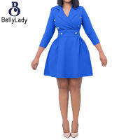 95% Polyester 5% Spandex Amazon African Women Dress Elegant Temperament Suit Collar Double Breasted A-line Skirt【fast】