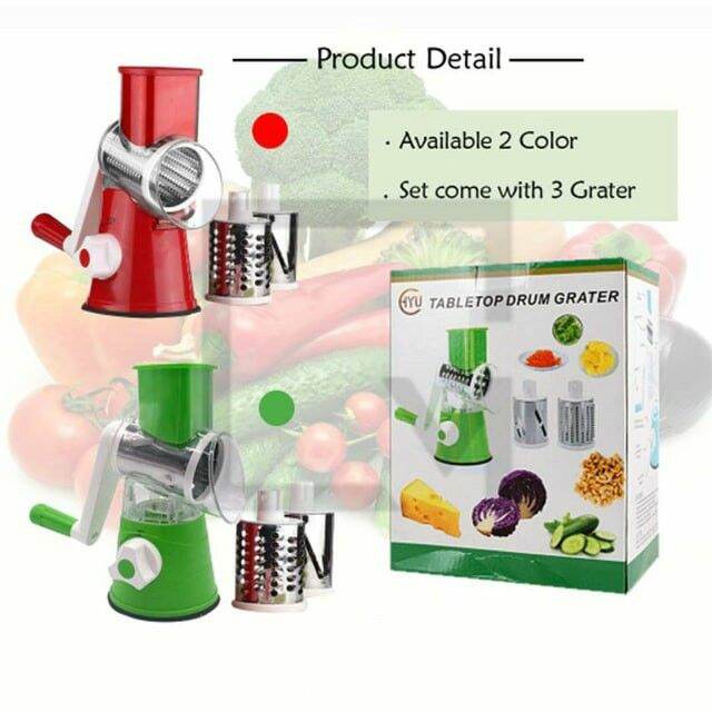 Ready Stock Tabletop Drum Grater Shredder Rotary With 3 Snless Steel
