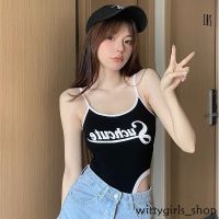 Wittygirlsshop ชุดจั๊มสูท พิมพ์ลายตัวอักษร เซ็กซี่ สําหรับผู้หญิง