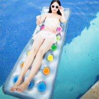 Inflatable Pool Floats 18-Pocket Suntanner Inflatable Lounge Pool Floats Adult Size Lounger Transparent Built-In Air Pillow