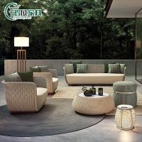 Exclusive customization Nordic Simple Outdoor Leisure Rattan Terrace Waterproof Sunscreen Villa Courtyard Garden Living Room Sofa Coffee Table Combination