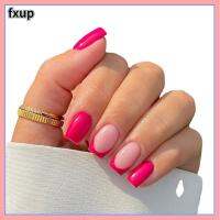 FXUP เล็บปลอมแบบกดแบบ DIY ถอดออกได้หัวเหลี่ยมสีแดงเชอร์รี่