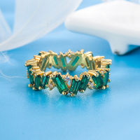 Real Gold Electroplated Green Zircon Full Diamond Ring for Womens Fashion Personalized Design Wide Face Index Finger Ring Korean Cool Style Ring H34F