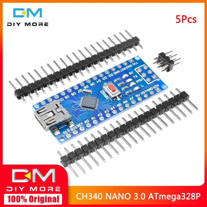 Diymore Papan pengontrol Arduino NANO V3.0 CH340C ATMEGA328P-MU versi