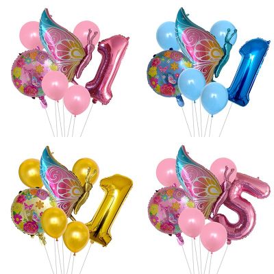 7 pcs New Cartoon Butterfly Aluminum Foil Balloons Blue Gold Number Outdoor Activities Kid Toy Photo Props Birthday Party Decors Balloons