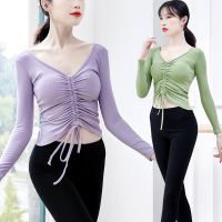 ✚ Drawstring Yoga Body Modern Classical Dancer Top Slim Long-Sleeved Fitness T-Shirt Adult Dance Practice Clothing