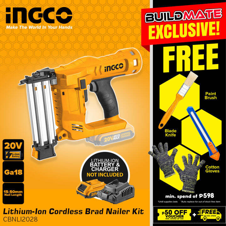 Exclusive Buildmate Ingco Lithium Ion Cordless Brad Nailer Kit V Nail Guns Cbnli